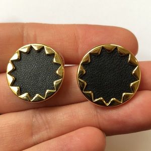 House of Harlow 1960 Black Leather & Gold Starburst Earrings